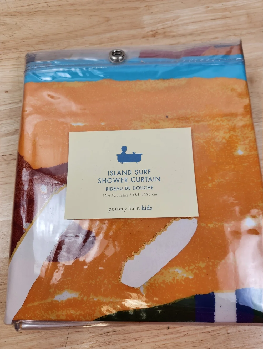 Pottery Barn Kids Island Surf Shower Curtain 72x72  100% PVC Clear NOS